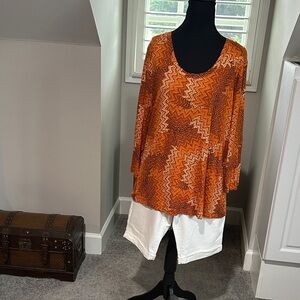 Cato Orange and White Zigzag Tunic Top